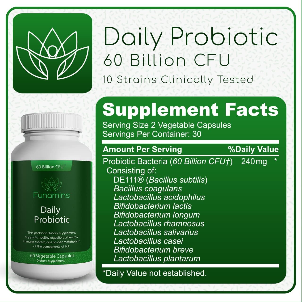 60 Billion CFU Daily Probiotic, Vegan, 10 Strain, 60 Count, Professional Strength, Clinically Studied, Delayed Release Capsules, Shelf Stable