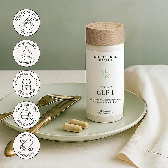 Stonehenge Health Dynamic GLP-1 Weight Management Supplement for Women and Men, 550mg Berberine, Akkermansia, Supports Appetite Regulation, Metabolic Wellness, Gut Health, Vegan, Non-GMO - 60 Veg Caps