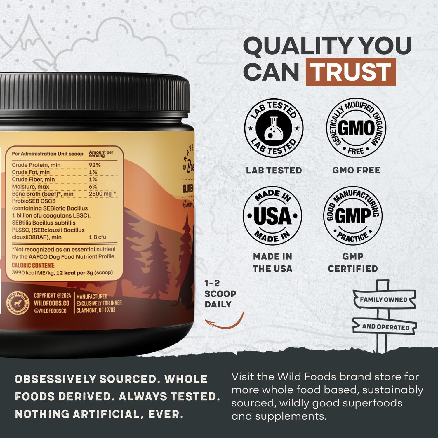Wild Foods Dog Bone Broth Powder – 100% Natural & 16oz US Made Bone Broth for Dogs Support Digestion, Gut & Joint Health – Non Fillers Rich in Gelatin, Glutamine & Proline