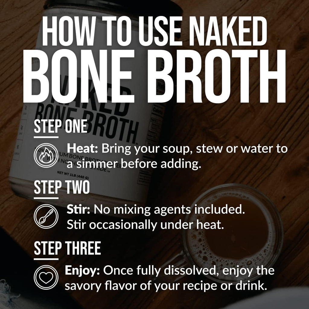 NAKED Bone Broth - Beef Bone Broth Protein Powder - 21G Protein - Gut Health and Joint Supplement - Unflavored - No GMO, Gluten-Free, Soy Free - 1LB