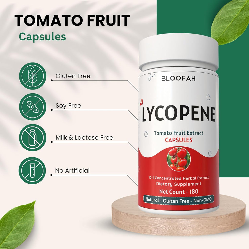 Lycopene Tomato Extract 500mg Capsules | Natural Lycopene Rich Herbal Supplement | Naturally-Occurring Carotenoid | 100% Pure, Non-GMO & Gluten Free Formula - 180 Count