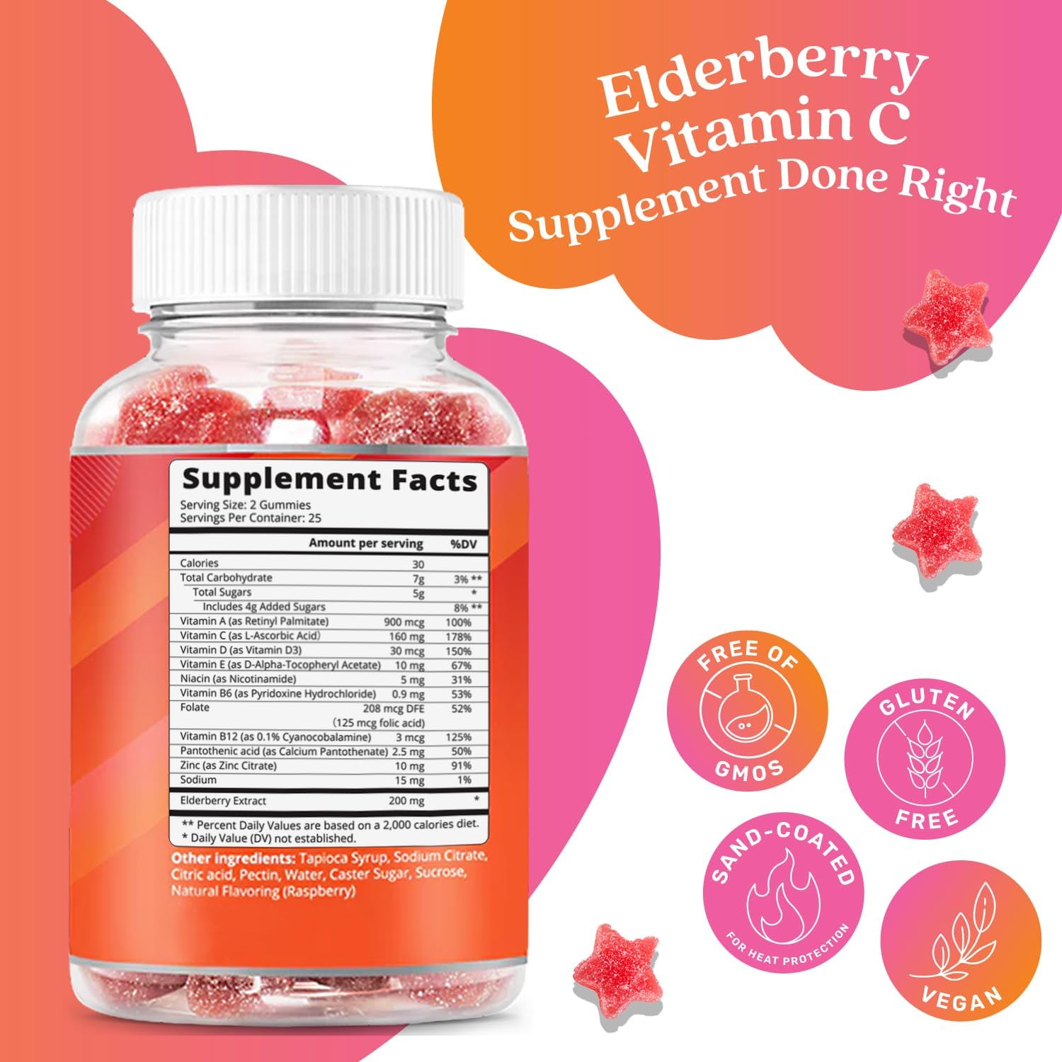 BeLive Elderberry Gummies with Vitamin C - Double Strength Elderberries Extract - Zinc, Multivitamins, B-Complex - for Immune Support Vitamins, Raspberry Flavor (250 Ct - 5 Packs)
