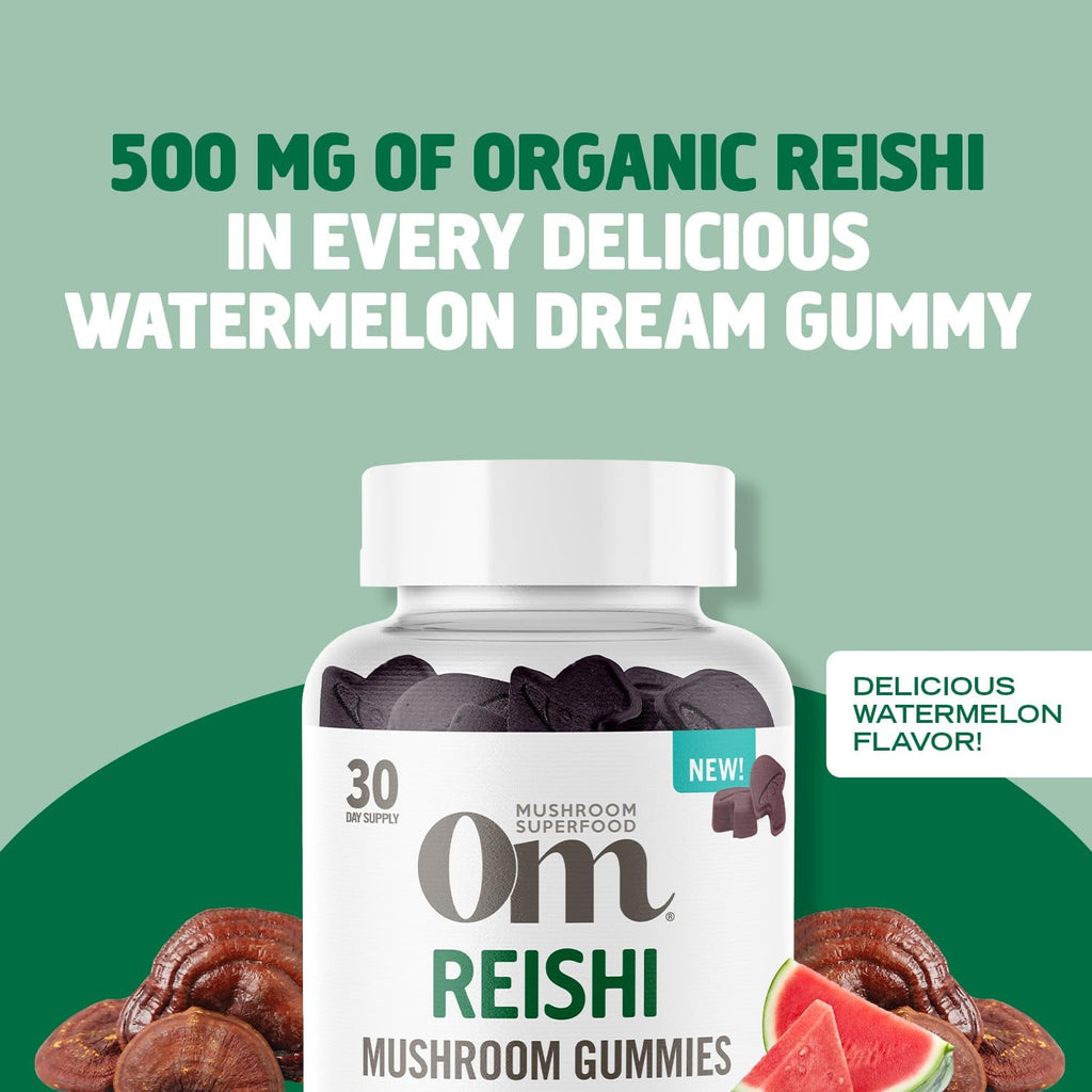OM MUSHROOM SUPERFOOD Reishi Gummies, USA Grown Organic Mushrooms, Supports Immune Health, Balance, & Stress, 60 Count, 30 Servings Gummy Supplements