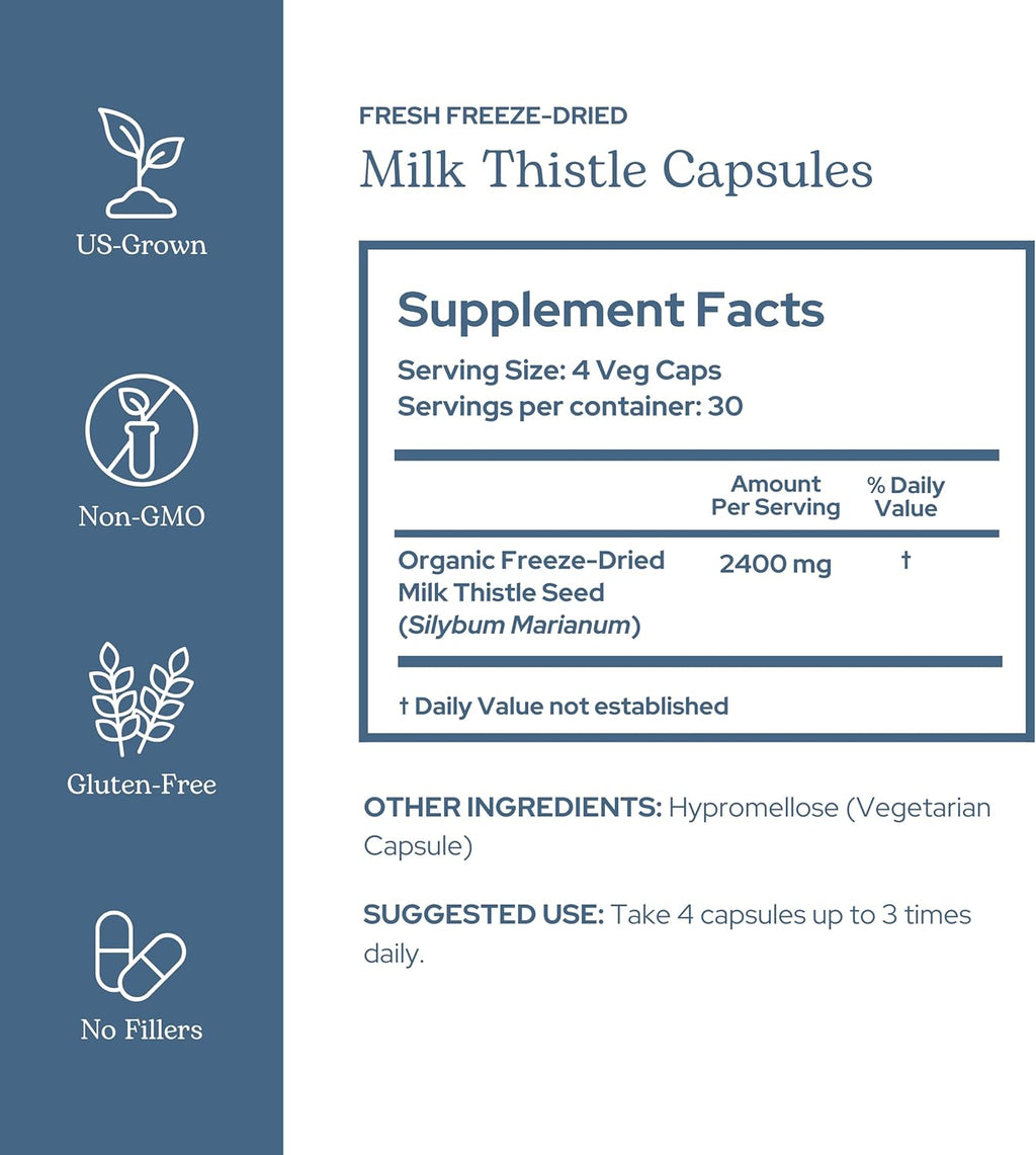 Eclectic Herb - Premium Freeze Dried Milk Thistle Capsules | Dietary Supplement | Liver Support, Detox, Cleanse + Maintain | Natural, Non-GMO, Vegan (120 CT | 600 mg)