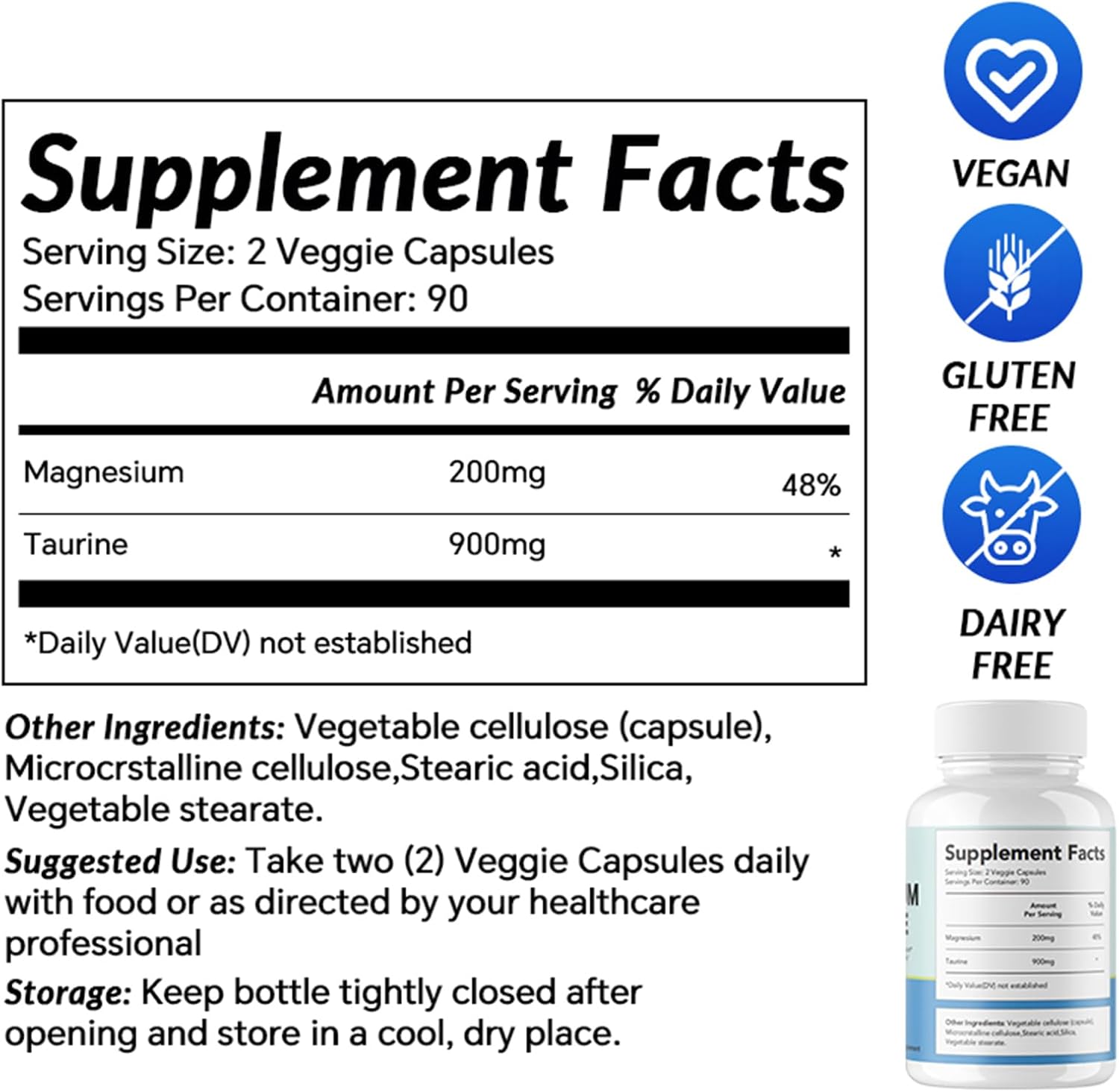 LIIFE Magnesium Taurate 1100mg -180 Vegetarian Capsules-200MG Elemental Magnesium Per Serving - Heart Health and Relaxation Support