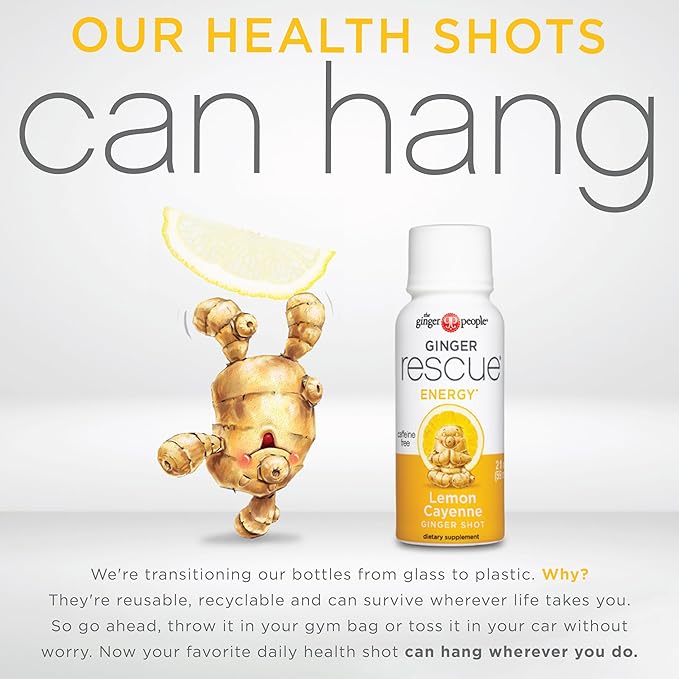 Ginger Rescue Shots by The Ginger People – Energy Boosting, Caffeine Free Energy, Digestive Heath, Lemon Cayenne Flavor, 2 Fl Oz (Pack of 144)