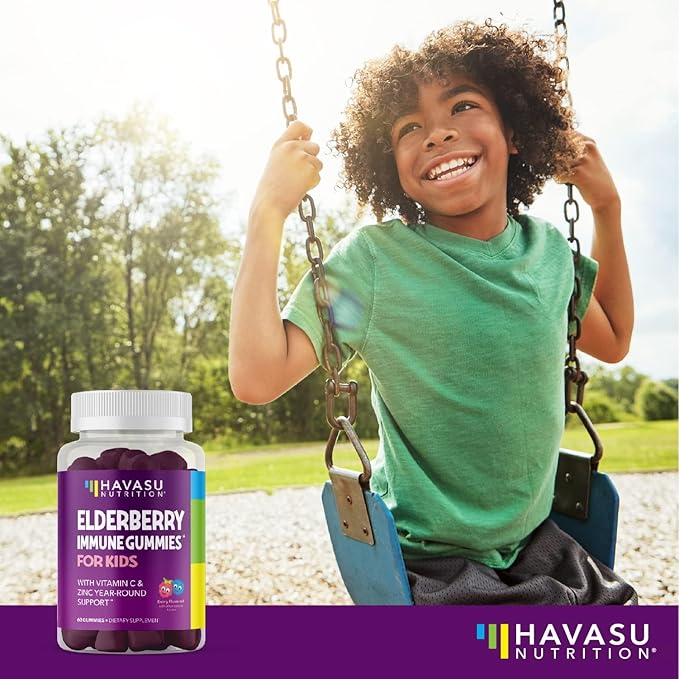 Elderberry Gummies for Kids with Zinc and Vitamin C - Immune Support Supplement for Children - 60 Count, Vegan, Berry Flavor - Convenient Daily Defense with Antioxidants and Essential Nutrients