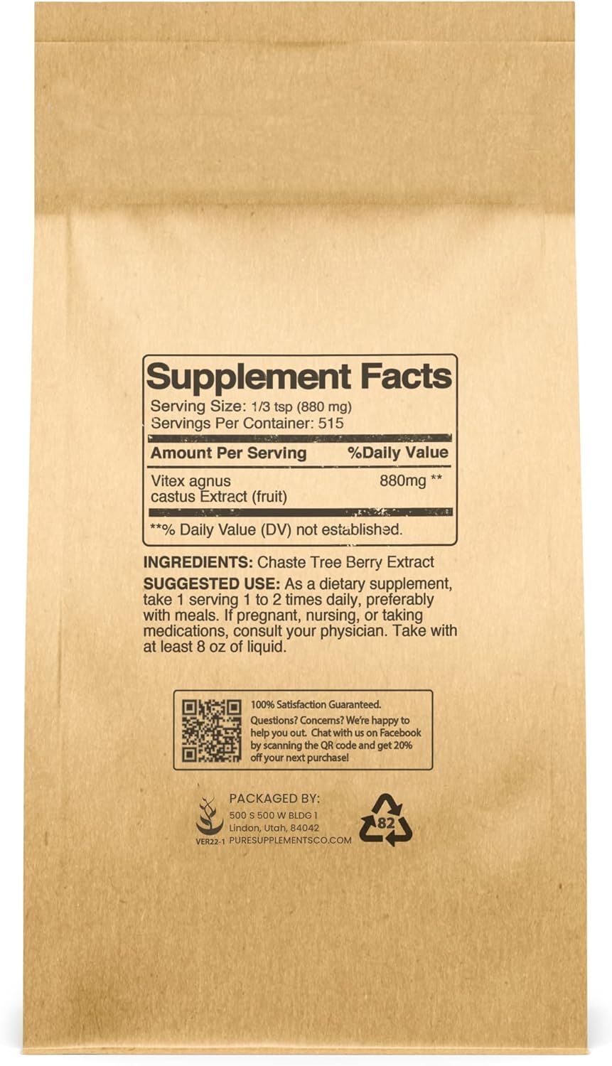 Pure Original Ingredients Chasteberry Extract (1lb) Vitex Agnus-Castus Tree, Non-GMO