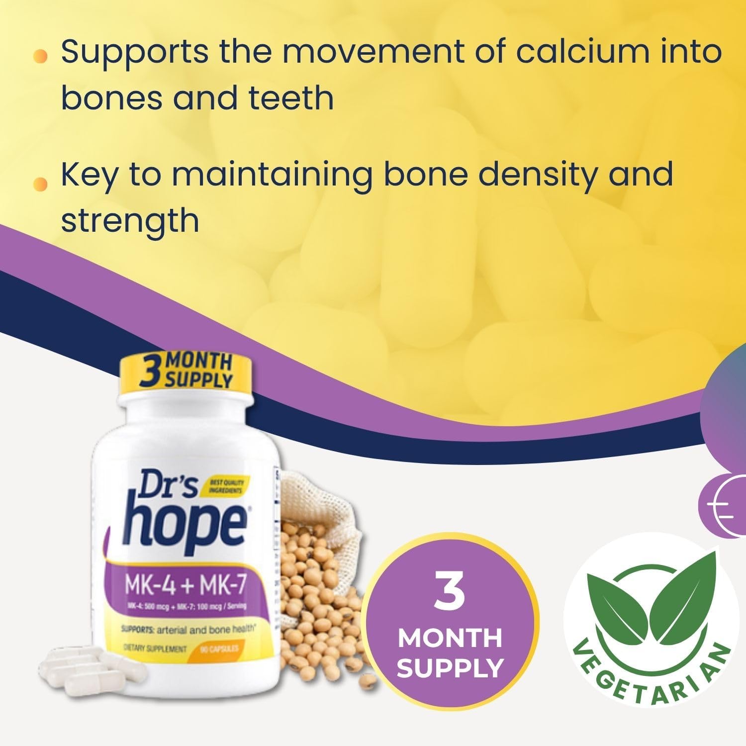 Vitamin K2 MK7 with Vitamin K2 MK4, 3-Month Supply High-Potency K2 Vitamin Supplement MK-7 for Bone Health & Cardiovascular Health, 90 Vegan Capsules, Made in The USA