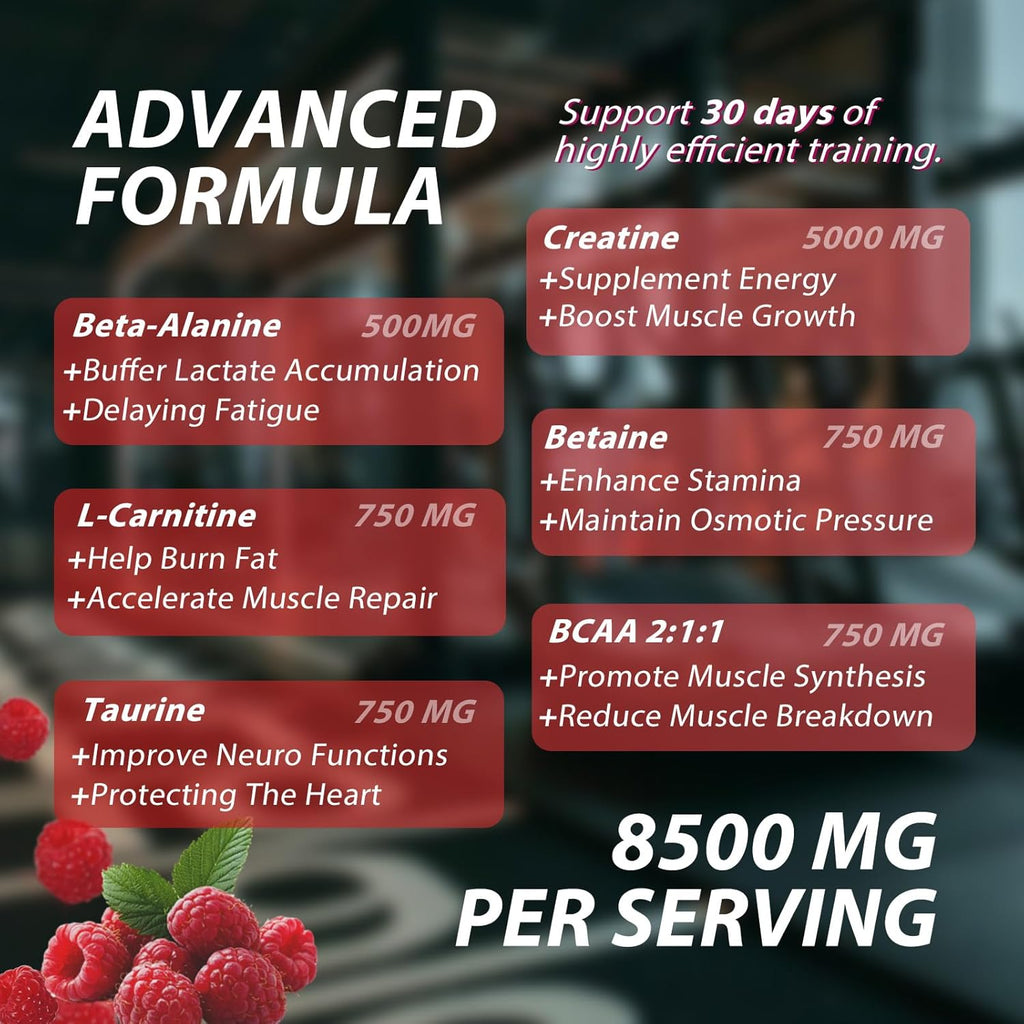 Creatine Monohydrate Gummies Complex 8500 MG for Men & Women, Creatine Monohydrate Supplement for Muscle Growth, Strength & Energy Support, Pre Workout Gummies 120 Count Raspberry Flavor