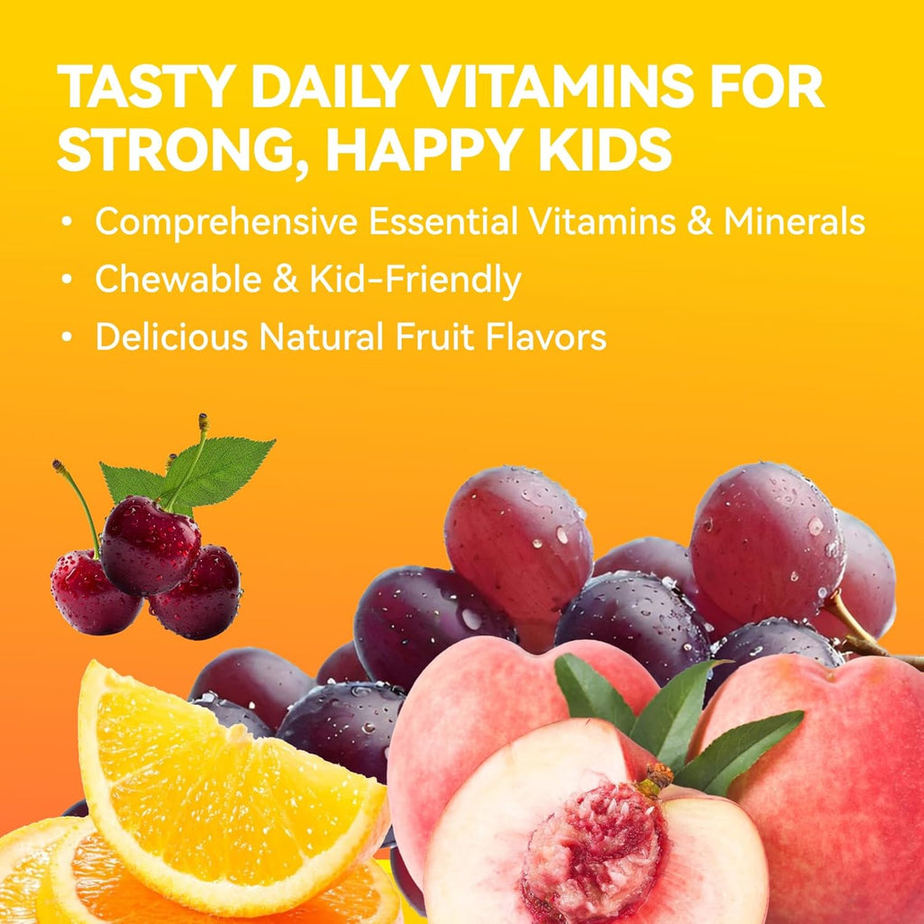Children's Chewable Multivitamin - 18 Essential Vitamins & Minerals for Kids, Supports Bone, Focus & Immune Health, Vegetarian, Gluten Free, Non GMO - 200 Chewables, Mixed Fruit Flavor