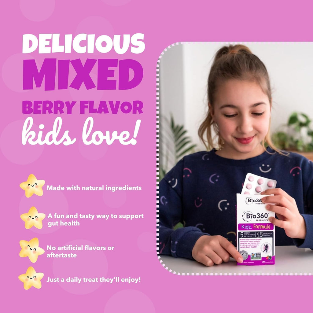 Probiotics for Kids - 15 Strains & 5 Billion CFU Supports Brain, Immune & Digestive Health - Kids Probiotic Chewable with Organic Prebiotics for Gut & Constipation, Mixed Berry Flavor, 60 Count