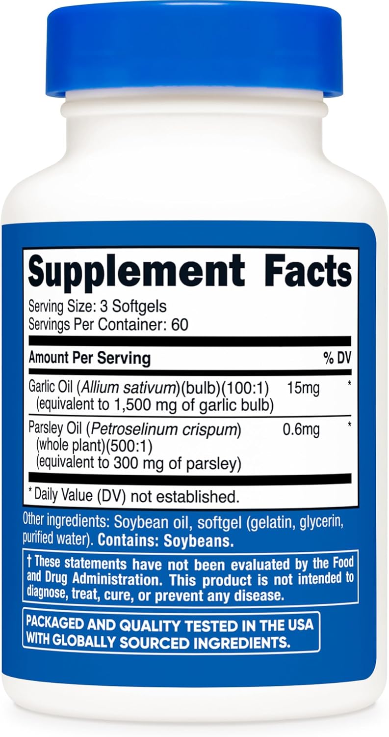 Nutricost Garlic & Parsley Oil (15mg) 180 Softgels - Odorless Garlic & Parsley, GMO-Free, 60 Servings
