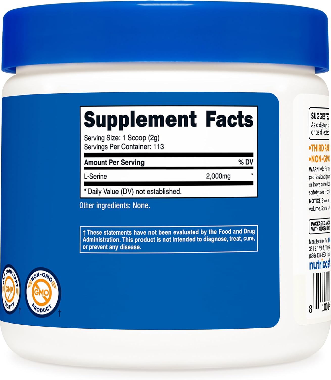 Nutricost L-Serine Powder, 113 Servings (.5LB) - 2,000 MG Per Serving - Non-GMO, Gluten Free