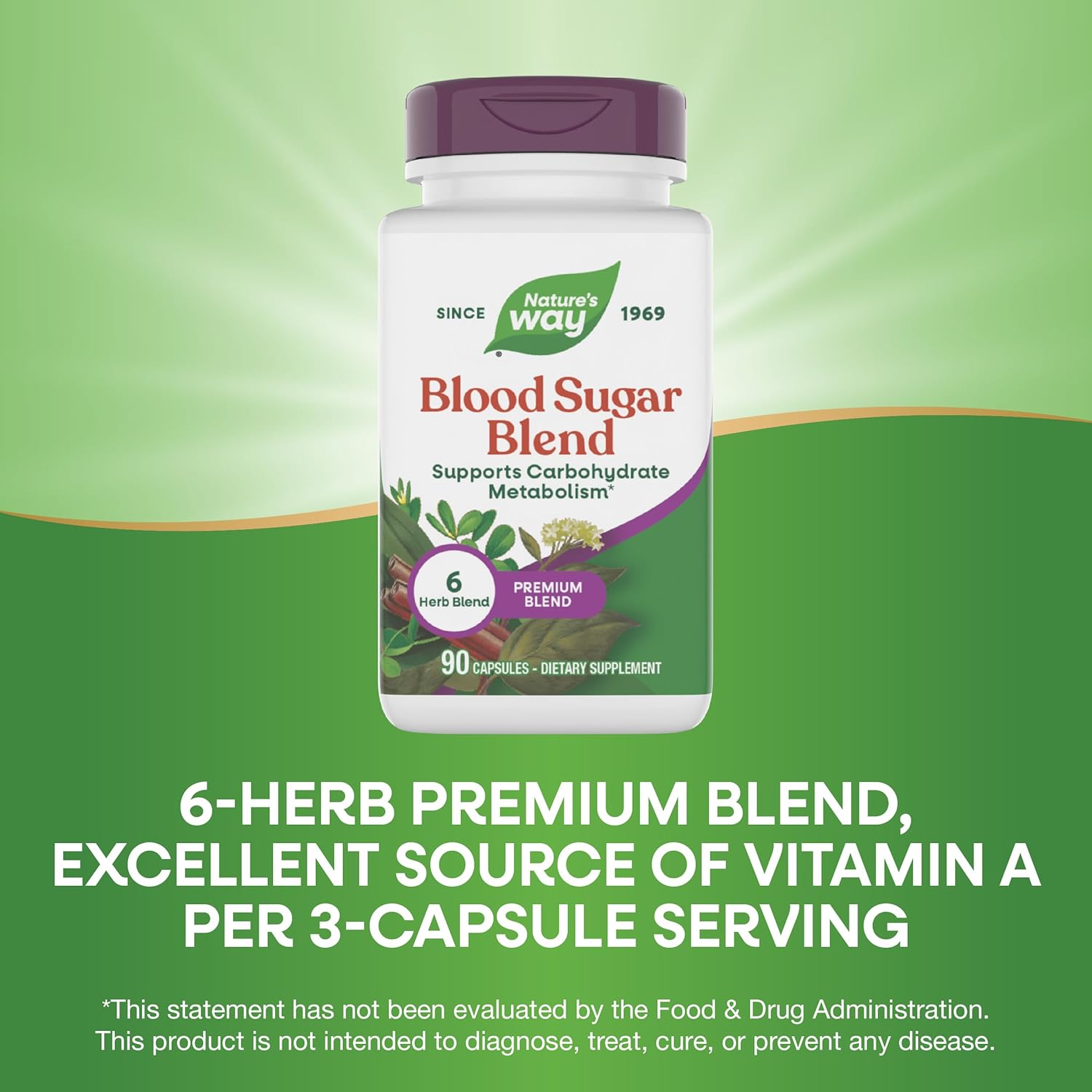 Nature's Way Blood Sugar Blend with Gymnema Extract, Supports Carbohydrate Metabolism*, Vitamin A, 90 Capsules