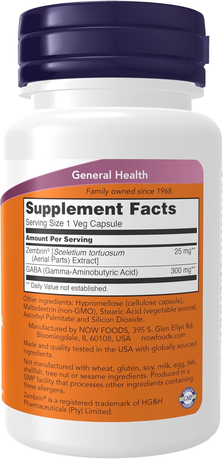 NOW Supplements Calm & Focus with Zembrin® & GABA, Cognitive Support*, Clinically Validated, 60 Veg Capsules