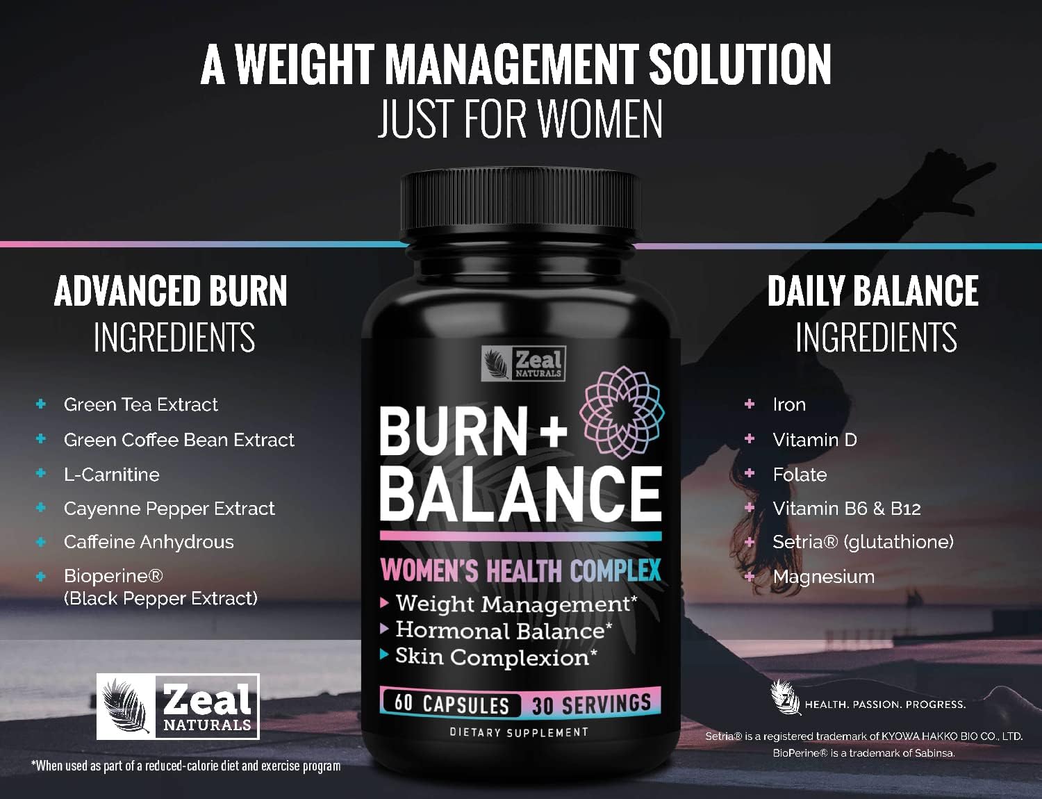 Zeal Naturals Weight Loss Support for Women + Daily Balance Vitamins (Iron, Vitamin D, Setria®, Folate) Premium Diet Support Pills for Women+ Multivitamin and Hormone Support