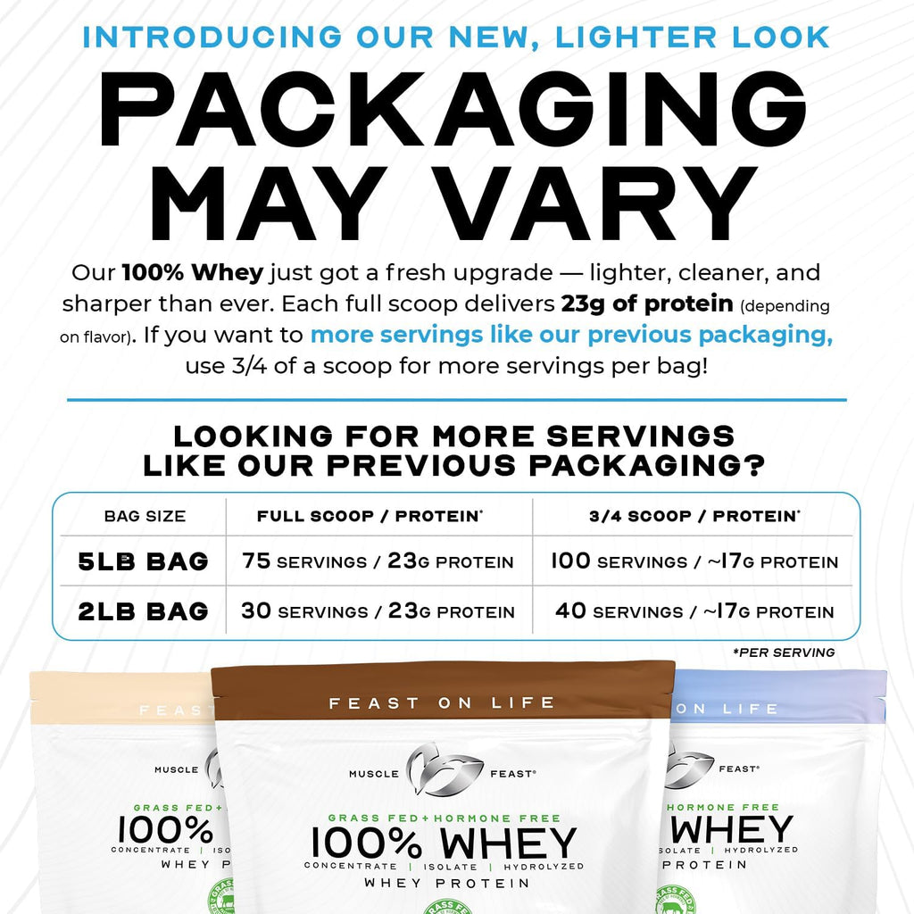 Muscle Feast 100% Grass Fed Whey Protein Powder, All Natural, Hormone Free Paure Raised Whey Protein Powder for Women & Men - Whey Concentrate, Isolate & Hydrolyzed Protein Powder Blend - Vanilla, 5lb