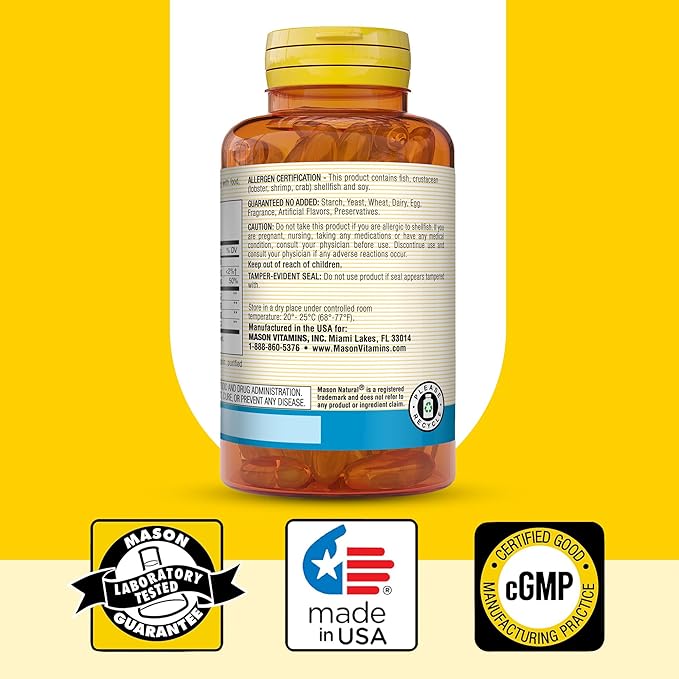 MASON NATURAL Glucosamine & Fish Oil Supplement with DHA & Omega 3 for Joint & Muscle Support, 1 Month Supply Softgel Pills