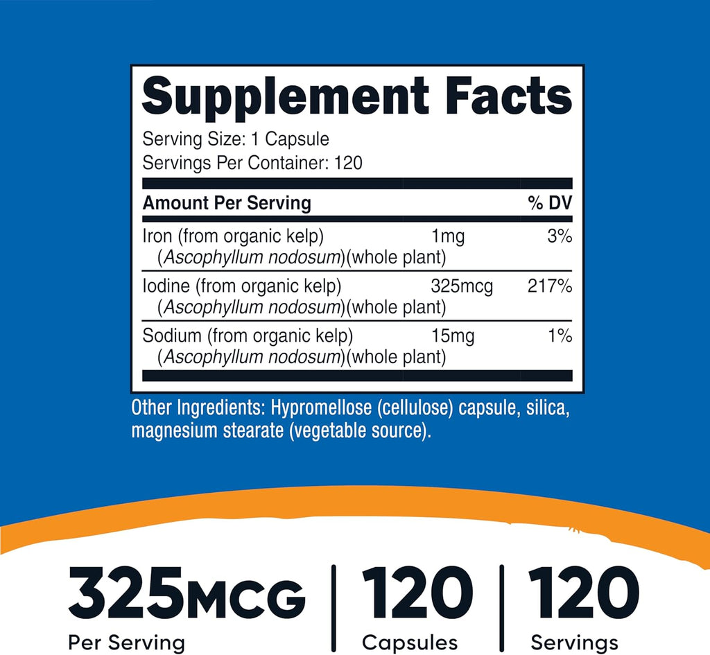 Nutricost Iodine (Natural Iodine from Organic Sea Kelp) 325mcg, 120 Capsules, Vegetarian, Non-GMO & Gluten Free