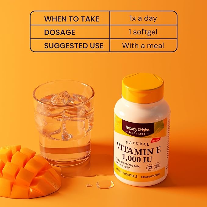 Healthy Origins Vitamin E 1,000 IU (Natural, Non-GMO, Gluten Free, Skin Support, Cardiovascular Support), 240 Softgels