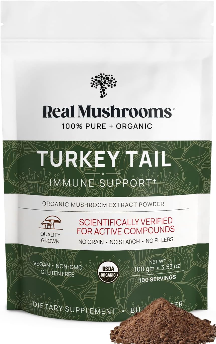 Real Mushrooms Turkey Tail Mushroom Powder – Organic Turkey Tail Extract from – for Wellness, Gut Harmony, & Energy Support – Vegan, Non-GMO, No Fillers – 100 Servings Functional Mushroom Supplement