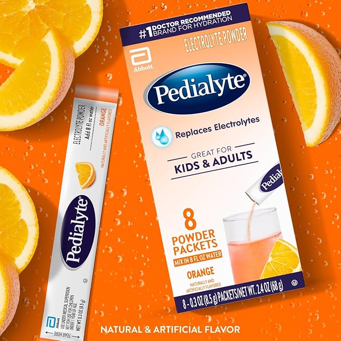 Pedialyte Electrolyte Powder | Hydration Drink for Kids & Adults | Orange, 100 Powder Packets