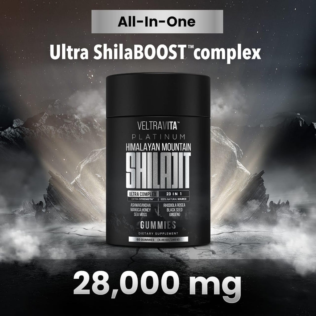 28000 mg, 23-in-1, Himalayan Shilajit for Men, Ashwagandha Gummies Platinum, Irish Sea Moss Gel, Black Seed Oil, Manuka Honey Medical Grade, Tongkat Ali, Rhodiola Rosea, No Sugar, Lab Test