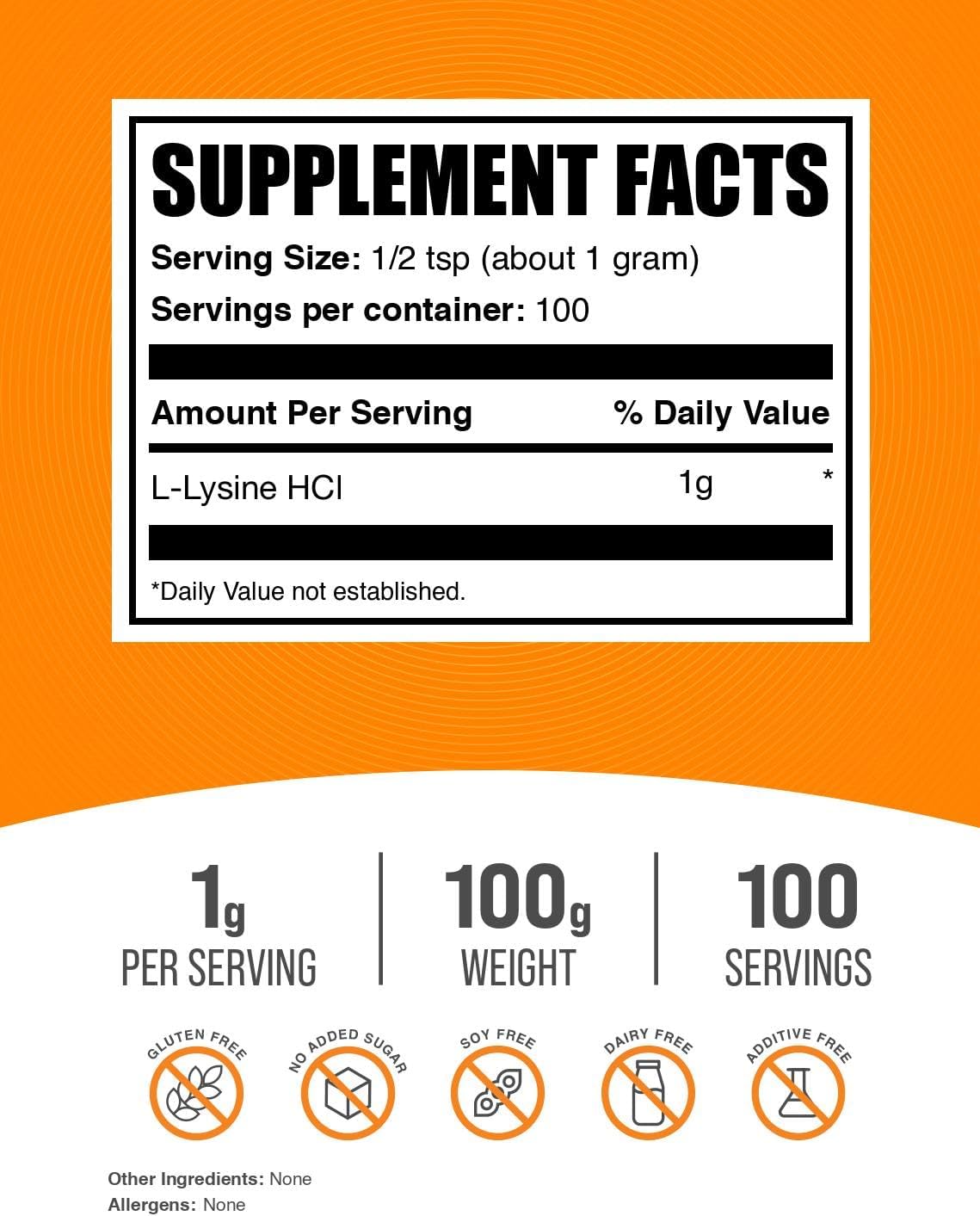 BulkSupplements.com L-Lysine Powder - Lysine Supplement, Essential Amino Acid, for Immune Support - Gluten Free, 1g per Serving, 100g (3.5 oz) (Pack of 1)