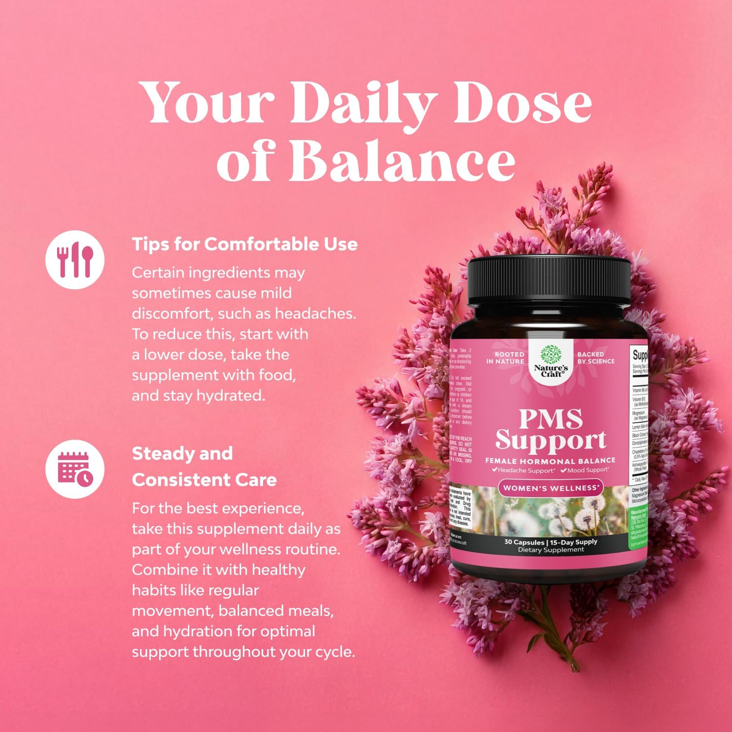PMS Support Supplement for Women – Hormone Balance for Women & Menstrual Ease with DIM, Chasteberry, Black Cohosh & Ashwagandha - for Period Cramps Ease, Menopause Bloating, Mood Swing – 30 Ct