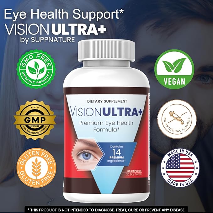 (3 Pack) Official VisionUltra+ Eye Health Support Supplement Premium Blend*, Vision Ultra+ Capsules Eye Health Formula with Lutein, Beta-Carotene, Vitamin B12 and Zinc, 180 Capsules