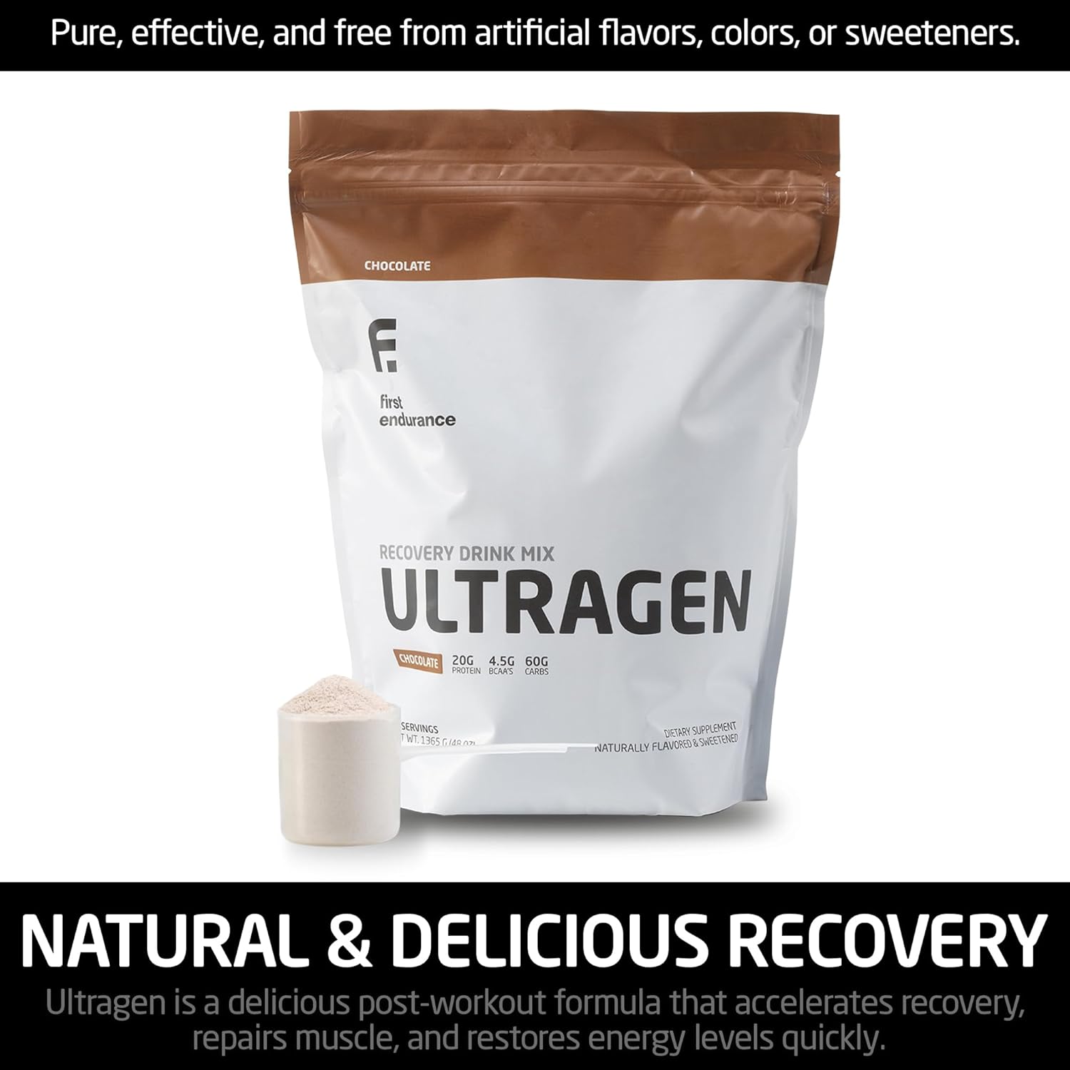 FIRST ENDURANCE Ultragen Workout Recovery Drink Powder, Protein Mix, Boosts Energy, Accelerates Recovery | Chocolate, 15 Servings