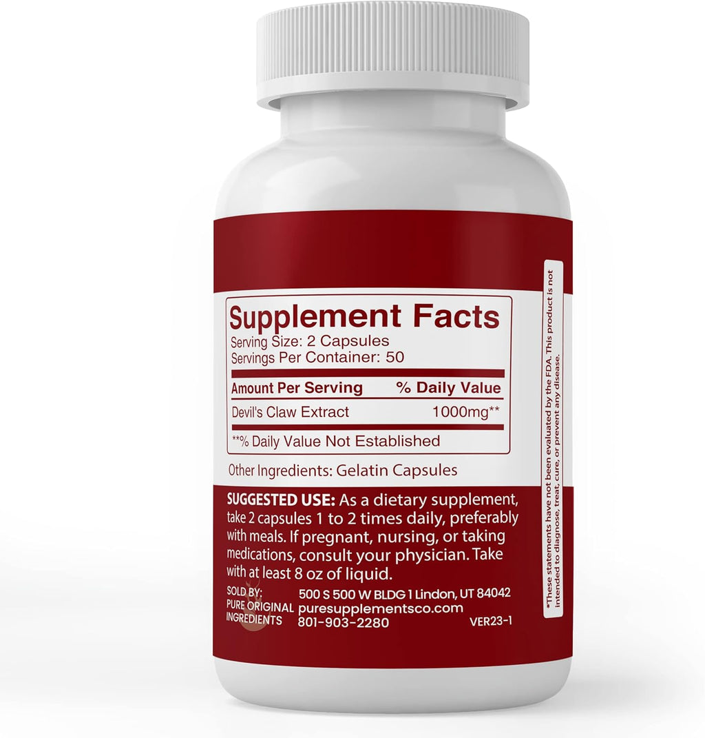 PURE ORIGINAL INGREDIENTS Devil's Claw Extract, (100 Capsules) Always Pure, No Additives Or Fillers, Lab Verified