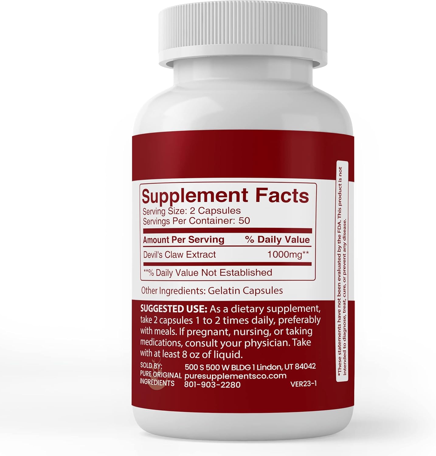 PURE ORIGINAL INGREDIENTS Devil's Claw Extract, (100 Capsules) Always Pure, No Additives Or Fillers, Lab Verified
