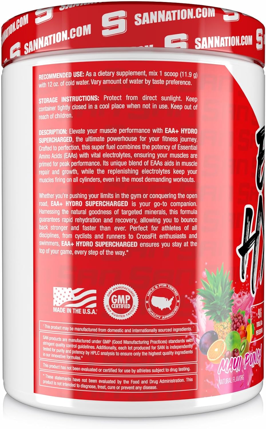 SAN EAA Hydration | EAAs + BCAA| Muscle Recovery & Intra | 9G Essential Amino Acids + Electrolytes | Maui Punch 30 Serving