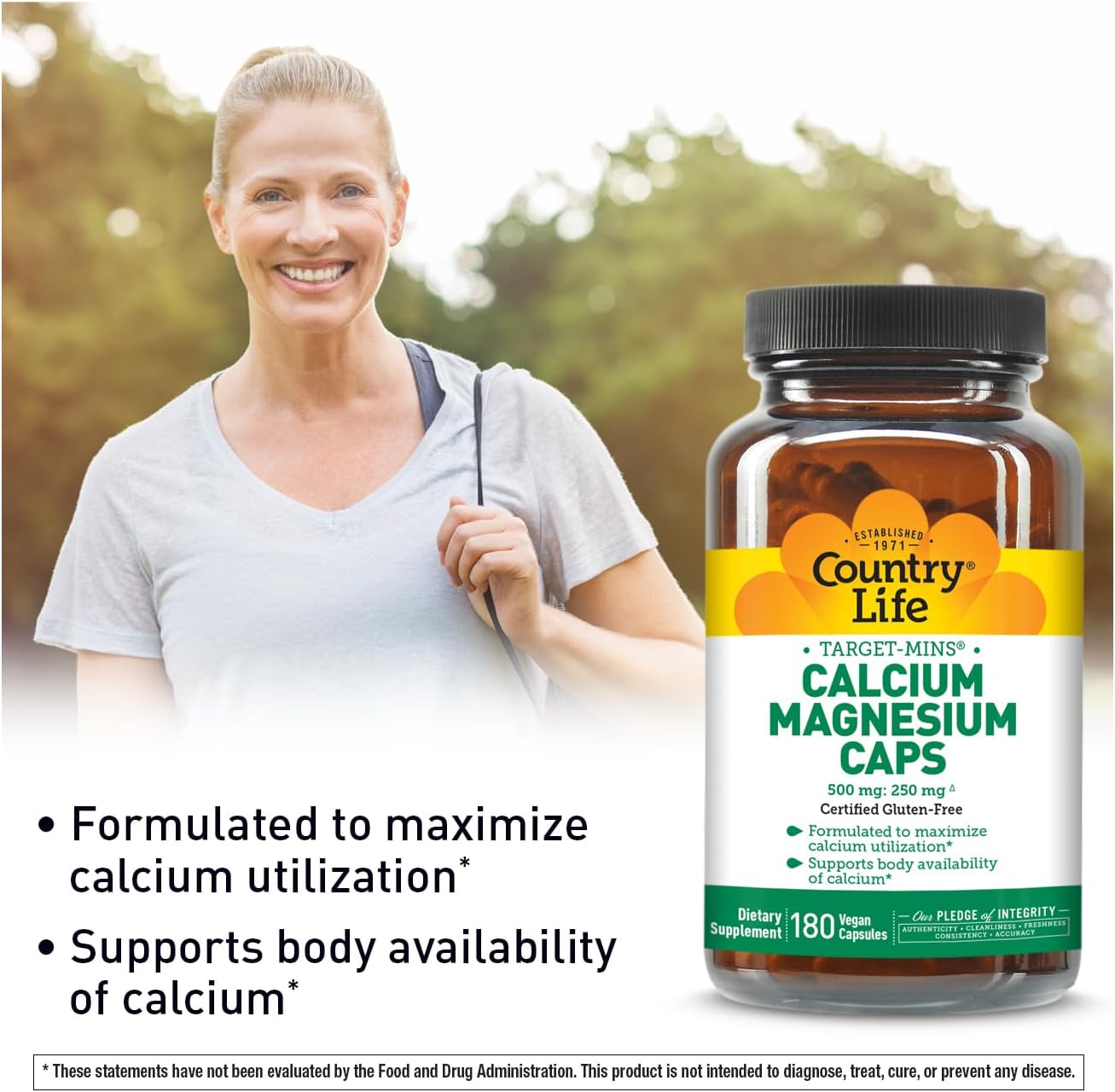 Country Life Target-Mins Calcium Magnesium Complex - 1000mg Calcium, 500mg Magnesium, Gluten-Free Supplement for Bone Health