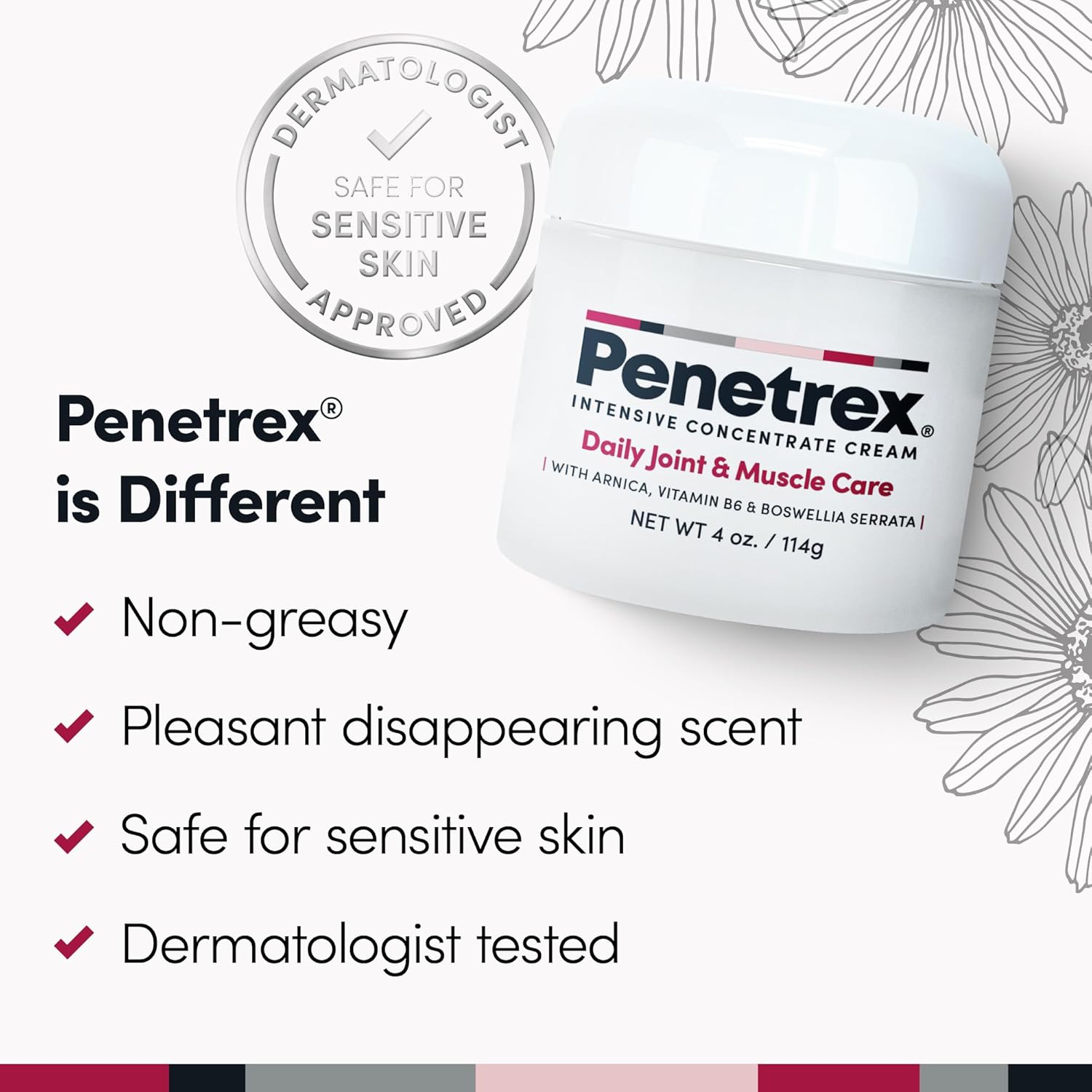 Penetrex Joint & Muscle Therapy - Soothing Comfort for Back, Neck, Hands, Feet - Premium Whole Body Rub with Arnica, Vitamin B6 MSM & Boswellia - Non-Greasy 4oz Cream