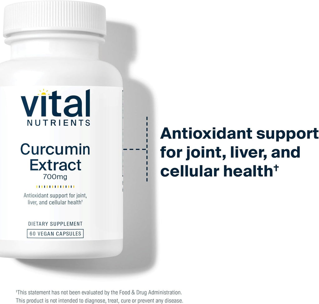Vital Nutrients Curcumin Extract 700mg | Vegan Curcumin Supplements with Black Pepper Extract | Antioxidant Support for Joint, Liver, and Cellular Health* | Gluten, Dairy, Soy Free | 60 Capsules