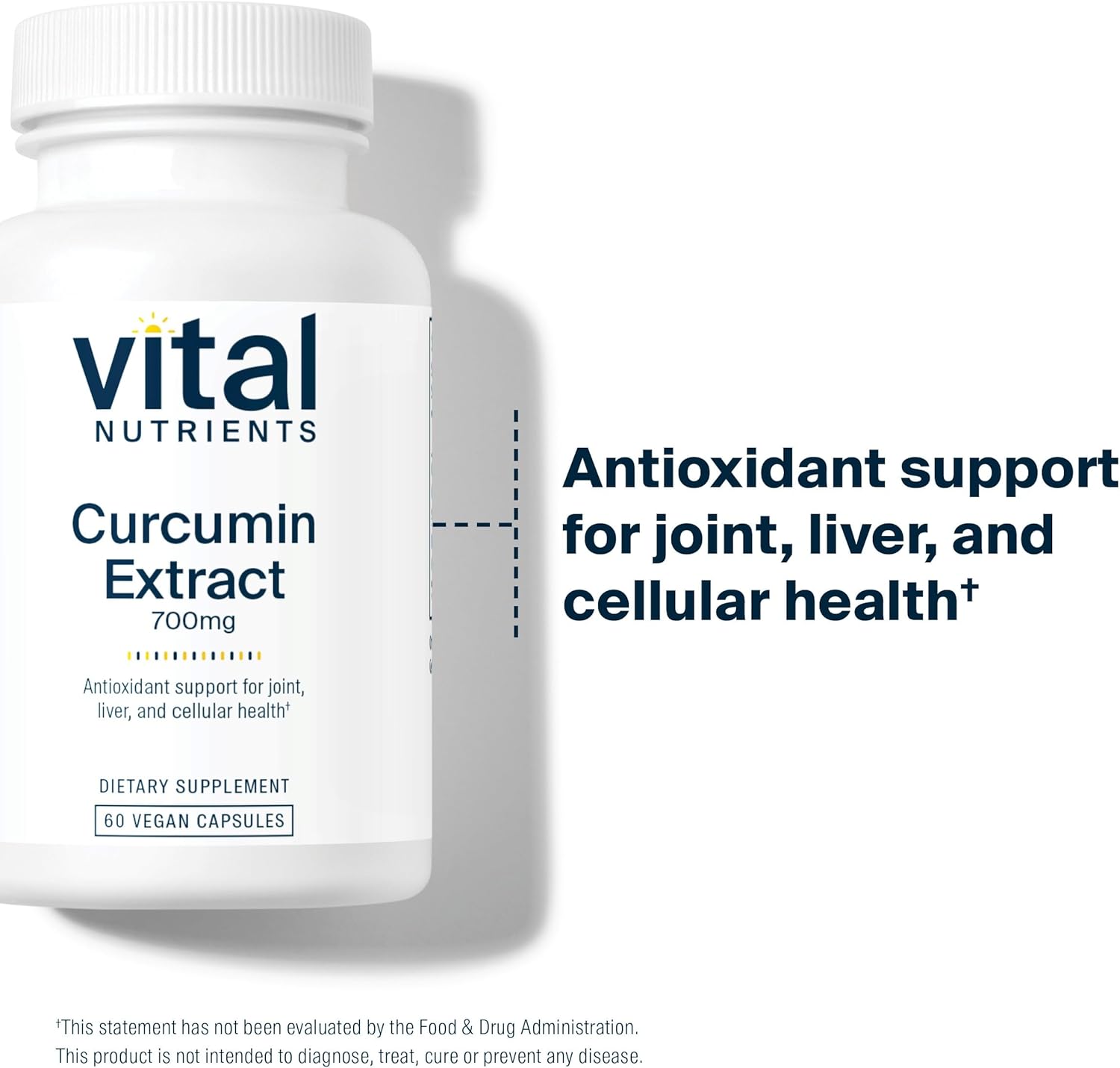 Vital Nutrients Curcumin Extract 700mg | Vegan Curcumin Supplements with Black Pepper Extract | Antioxidant Support for Joint, Liver, and Cellular Health* | Gluten, Dairy, Soy Free | 60 Capsules