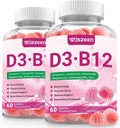Vitamin D3 B12 Gummies, Vitamin D3 10000 IU & Methylated B12 500mcg for Adults, D3 B12 Vitamin Supplement with Ashwagandha, Magnesium, Vitamin K2 for Immune & Energy Support
