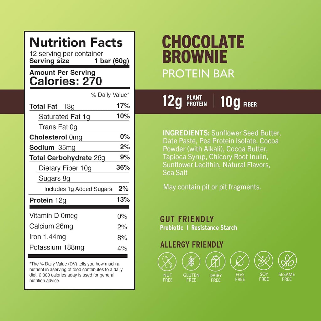 Amrita Nut Free Chocolate Maca Vegan Protein Bars (12 Count PK of 3) | 12g Plant-Based Protein Bar | Peanut Free, Gluten Free, and Dairy Free | Low Sugar, High Fiber, Healthy School-Safe Snacks