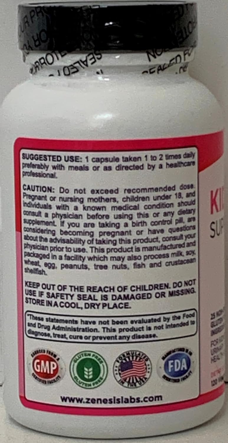 Zenesis Labs Kidney Cleanse Detox Flush & Repair Urinary Tract Support - Gluten Free - Natural Cranberry Extract Herbal Supplement Blend (120 Capsules/Bottle) 60 Day Supply