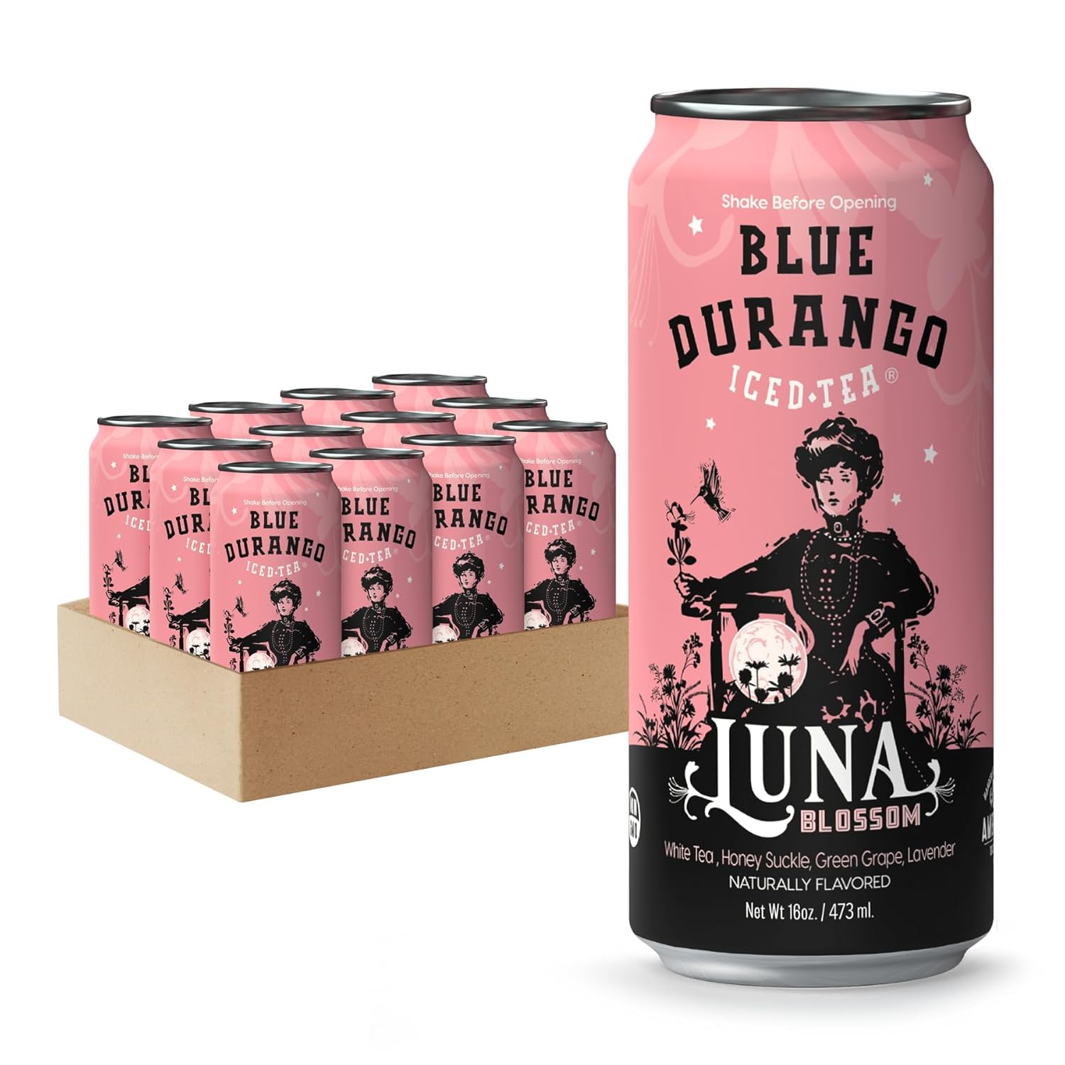 Blue Durango Iced Tea - Luna Blossom - Natural Ingredient Drinks 16 oz (12 Pack)