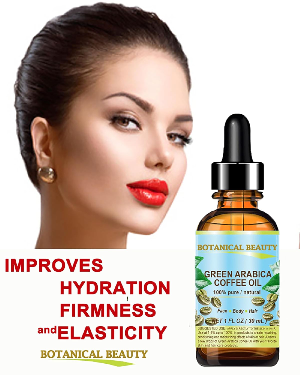Botanical Beauty GREEN ARABICA COFFEE OIL Brazilian 100% Pure Virgin Unrefined for Face, Skin, Hair, Lip, Nails. Anti - Aging Face Oil (2 Fl Oz)