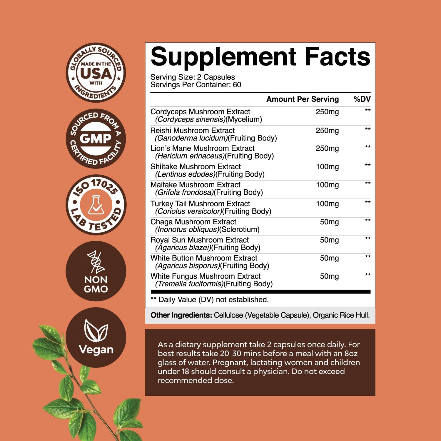 Advanced Mushroom Complex Capsules - 10X Lions Mane Supplement Capsules with Reishi, Chaga, Maitake & Shiitake for Brain Health Memory Support & Focus - Nootropic for Mental Clarity - 120 Caps