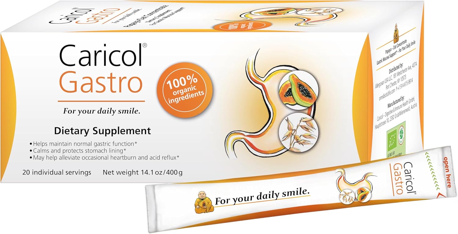 OMNi BiOTiC Caricol Gastro Papaya Supplement – Natural Heartburn Relief & Acid Reflux Support – Organic Papaya & Oat Formula – Soothes Acid Reflux, Protects Stomach Lining, Gentle Digestive Aid