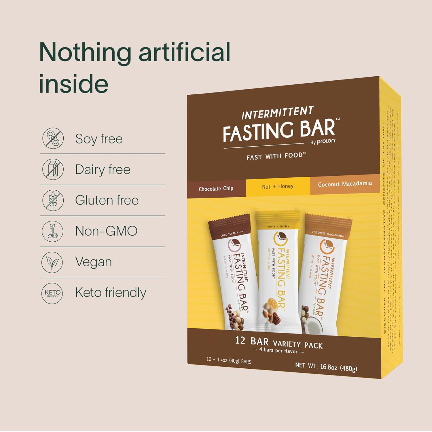 Prolon Fasting Bars | 5g Protein, 7g Fiber | Keto-Friendly, Gluten-Free, Dairy-Free, Plant-Based | Nutrition for Intermittent Fasting | Formulated to Not Break Your Fast | Coconut Macadamia Nut (12 Count)