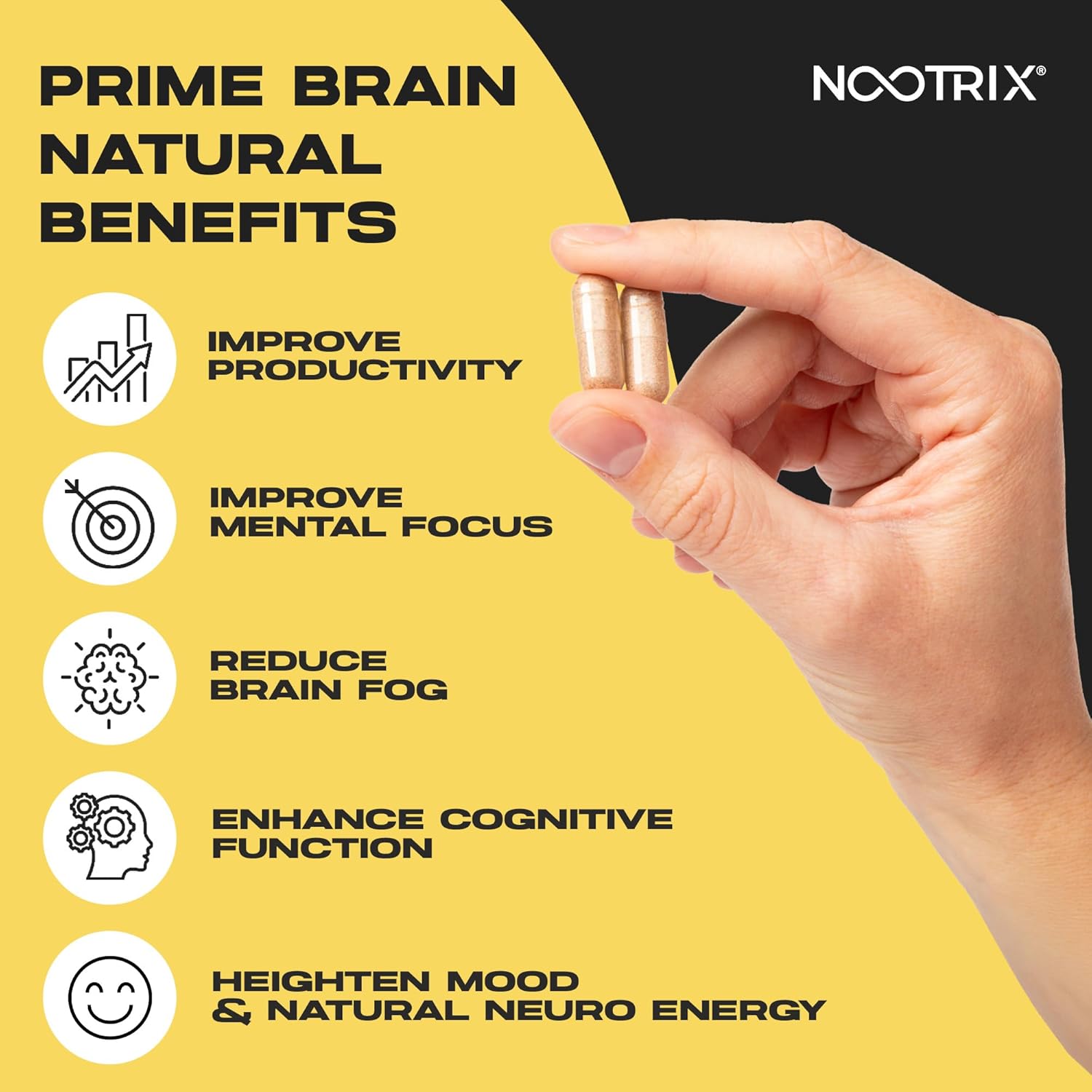 Prime Brain Nootropic Supplement | Supports Memory, Mental Focus, Cognitive Health & Energy | Promotes Healthy Mood & Brain Function | Ginkgo Biloba, Lion's Mane & L Theanine | 60 Capsules