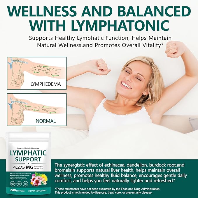 Lymphatic Support Supplement – Advanced Botanical Complex with Echinacea, Dandelion & Elderberry – Antioxidant-Rich Daily Wellness Formula – 240 Softgels