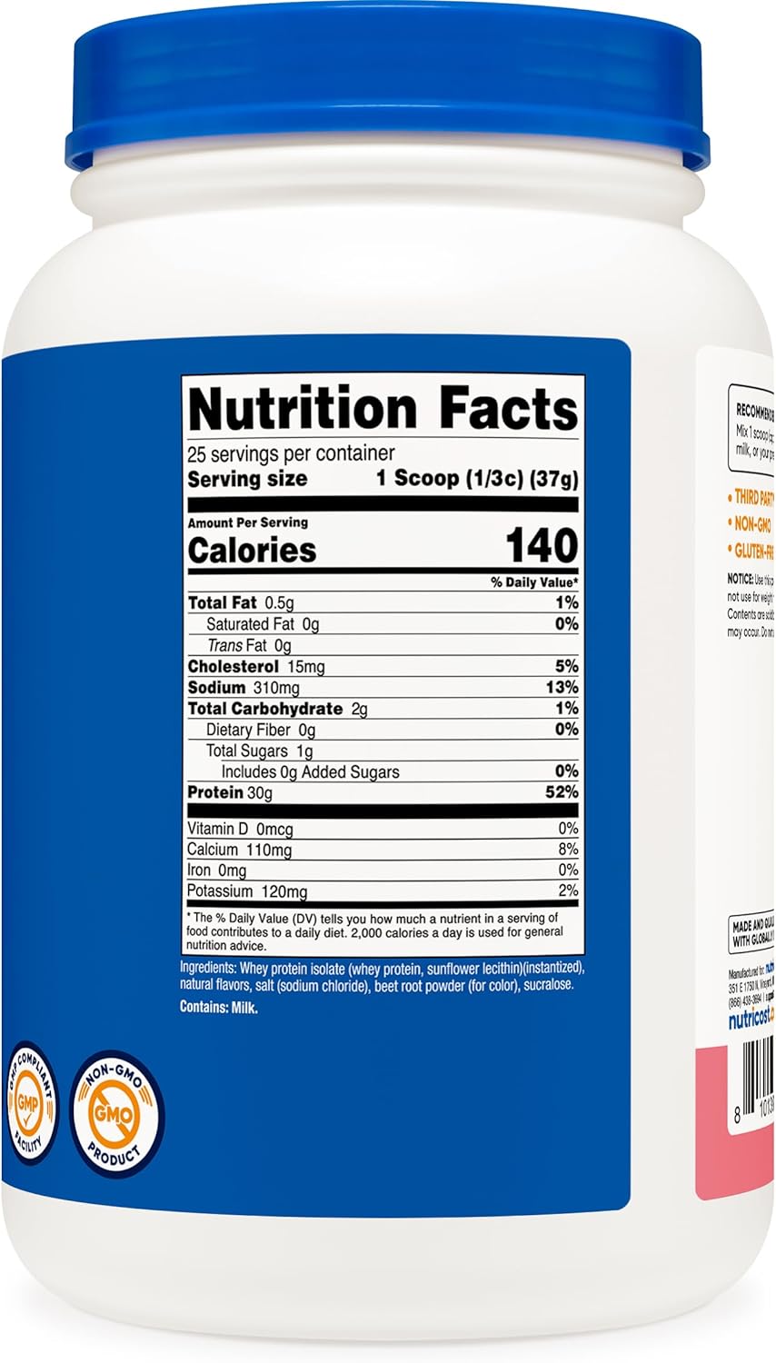 Nutricost Whey Protein Isolate (Strawberry Milkshake) 2LBS